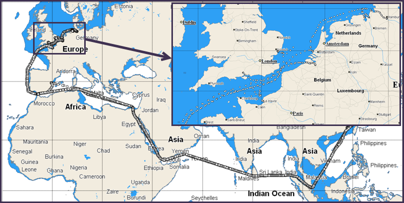 Hindcast vessel  track